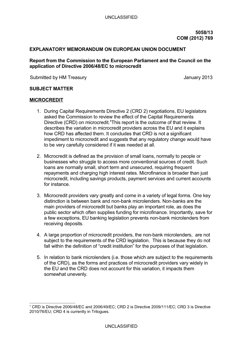 Explanatory Memorandum on European Union Document