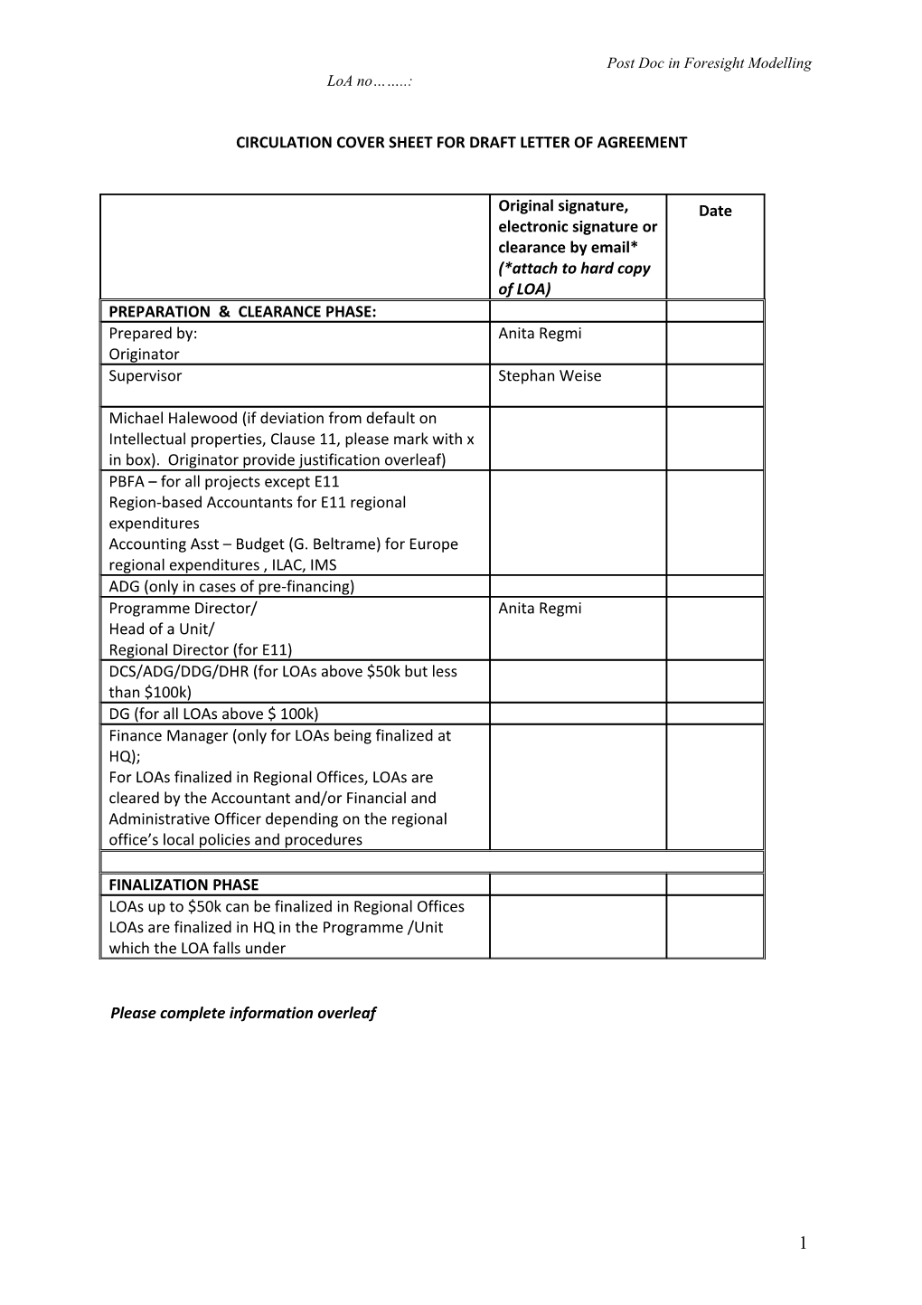 Letter of Agreement (Loa) Template