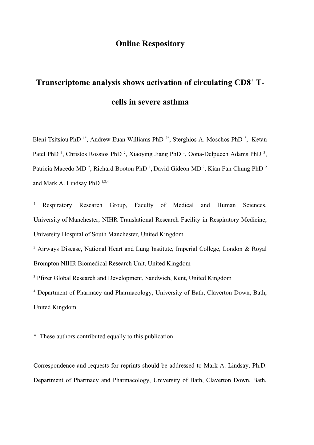 Transcriptome Analysis Shows Activation of Circulating CD8+ T-Cells in Severe Asthma