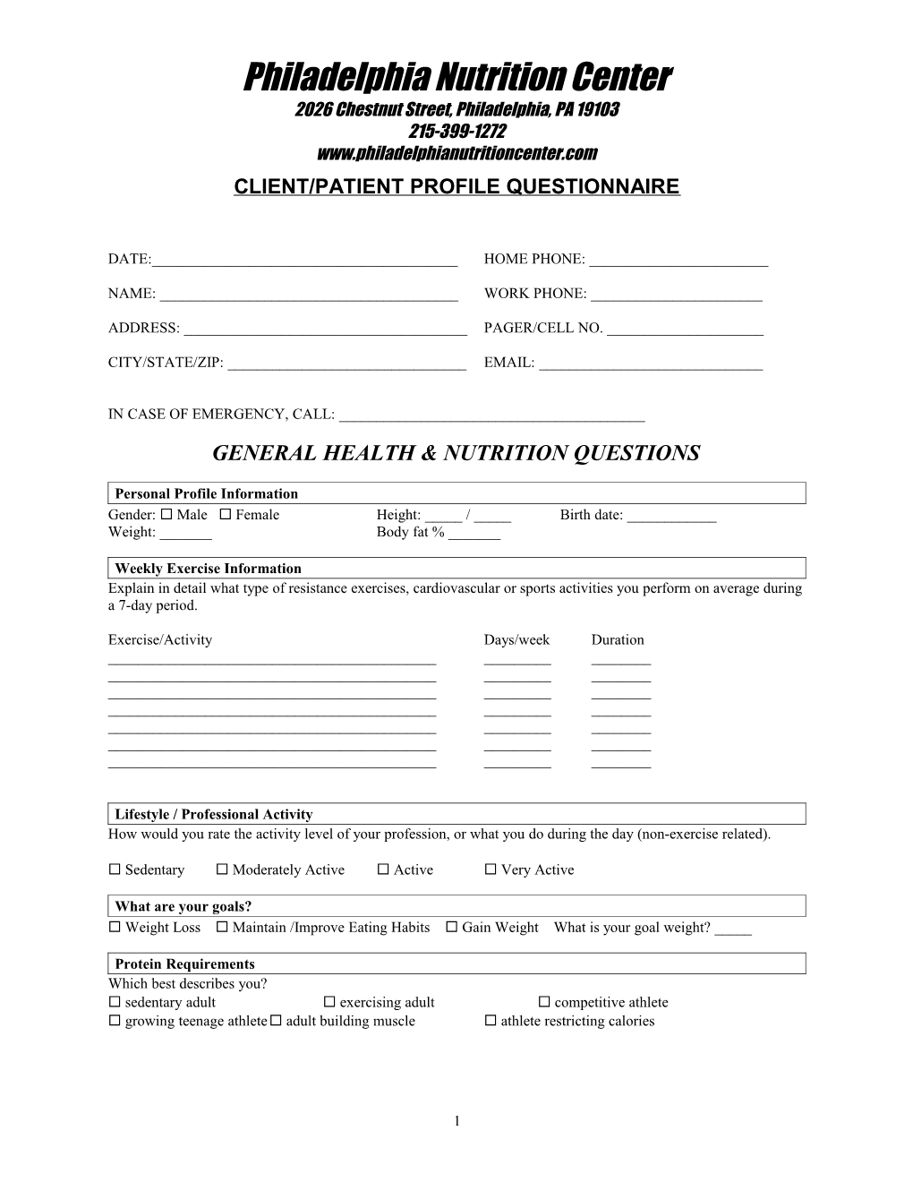 Client/Patient Profile Questionnaire