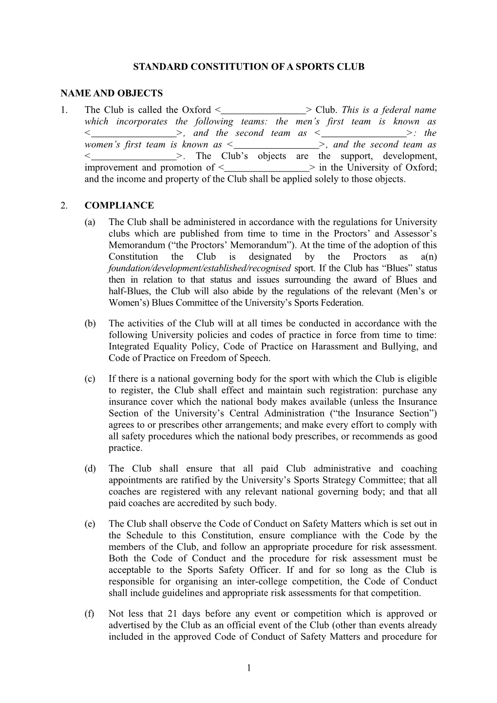 M01 Constitution for Registered Sports Club WD218-096