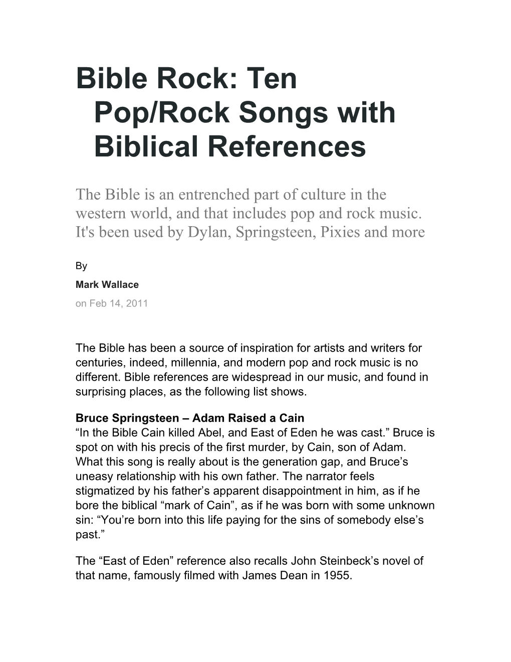 Bible Rock: Ten Pop/Rock Songs with Biblical References