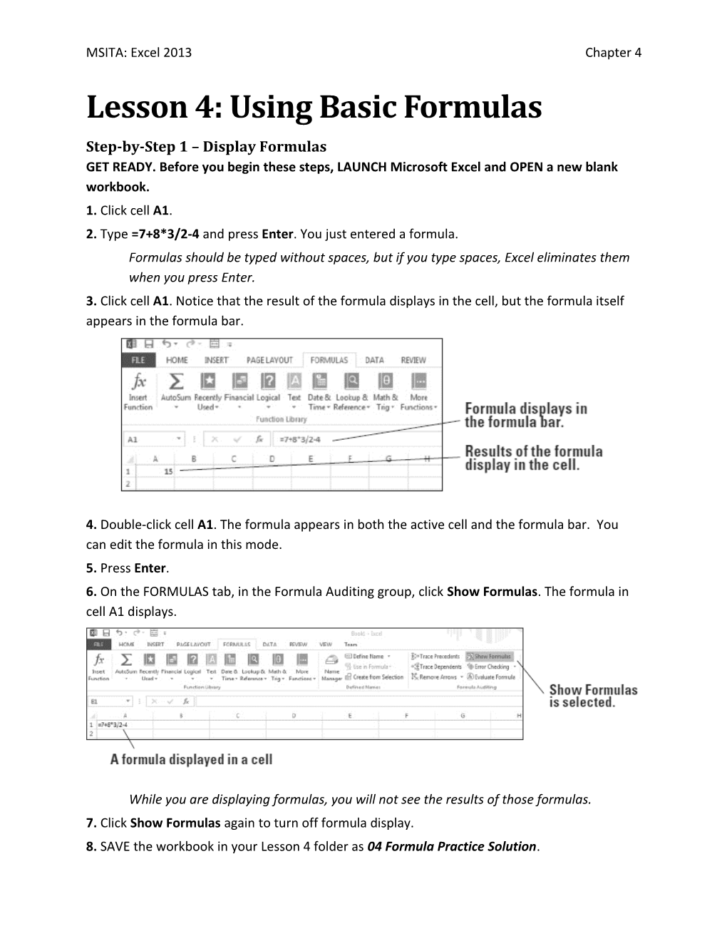 Step-By-Step 1 Display Formulas