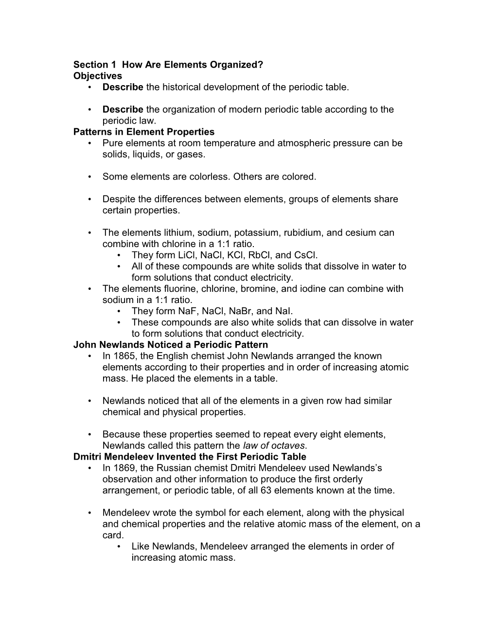 Section 1 How Are Elements Organized