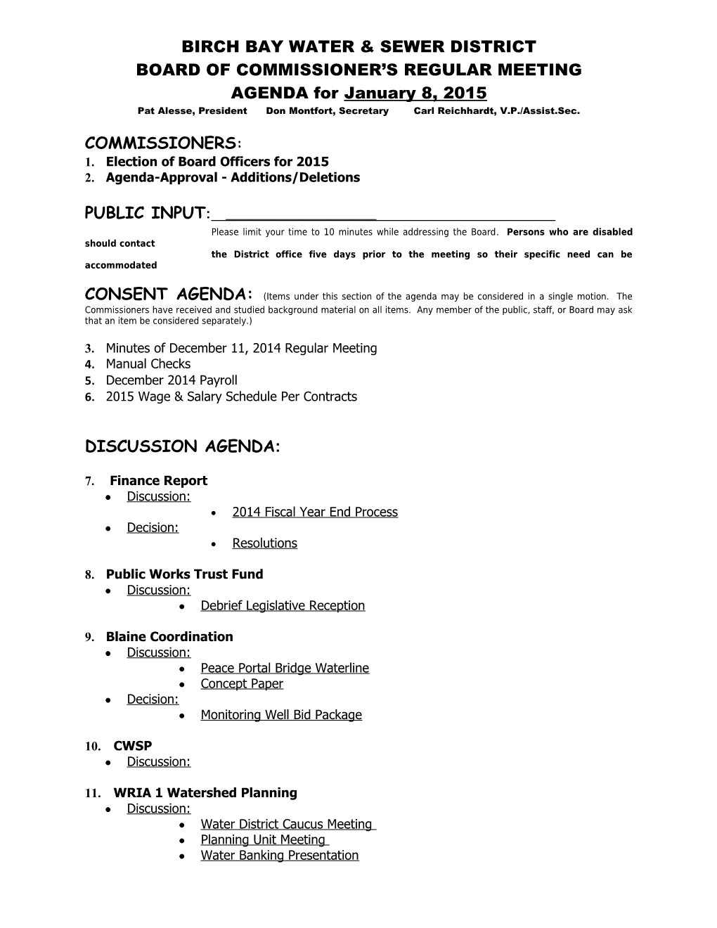 Board of Commissioner S Regular Meeting