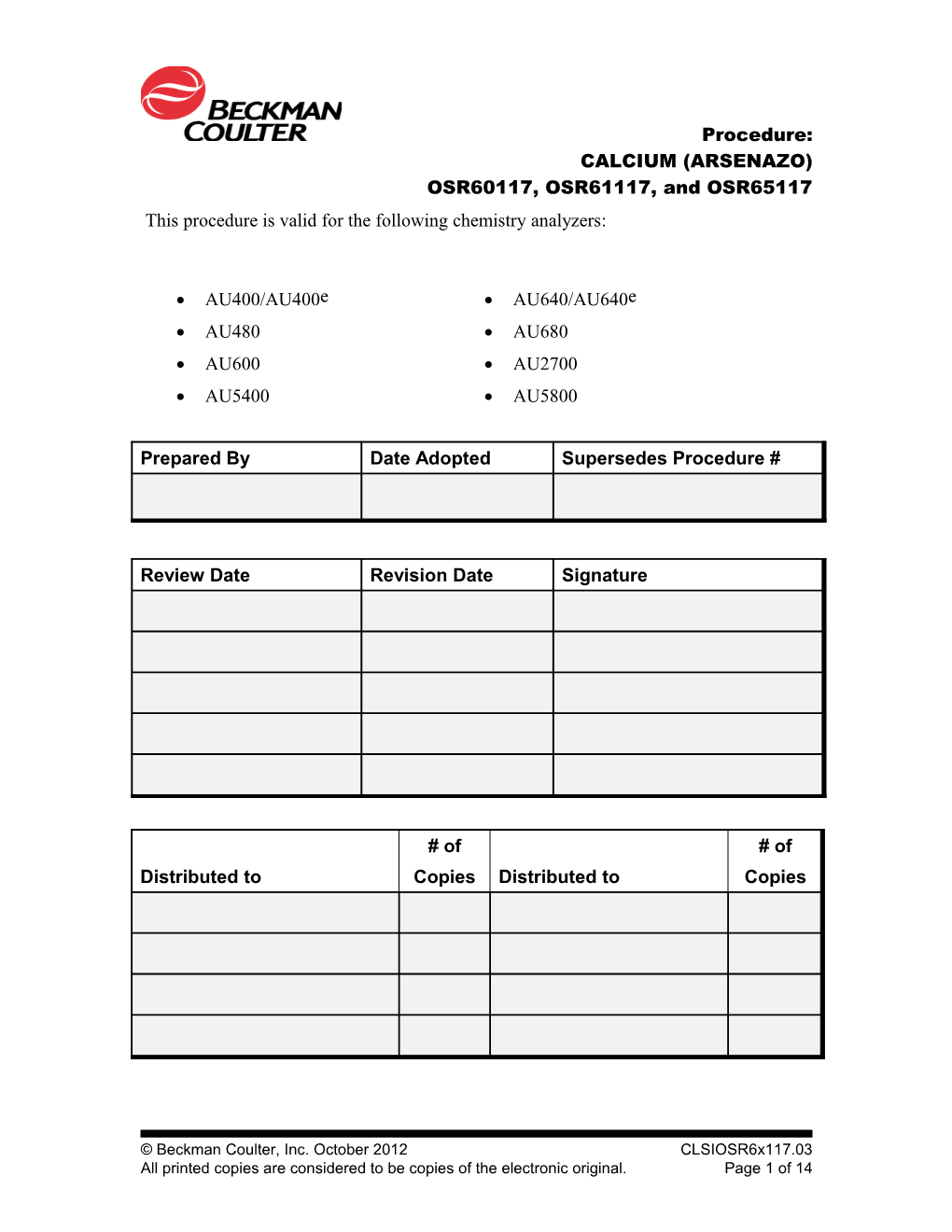 This Procedure Is Valid for the Following Chemistry Analyzers s4