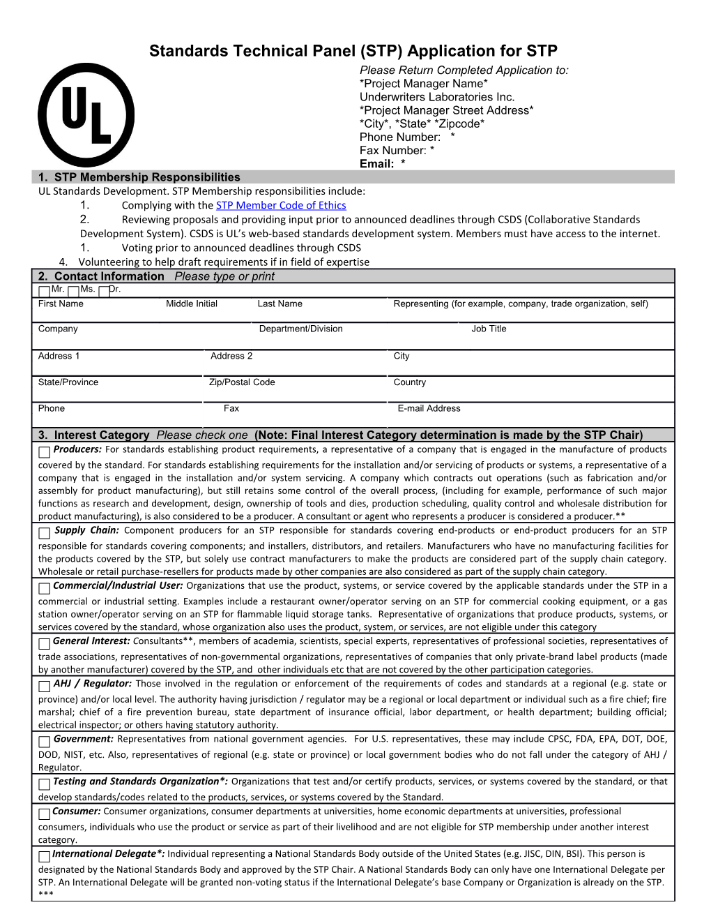 Standards Technical Panel (STP) Application