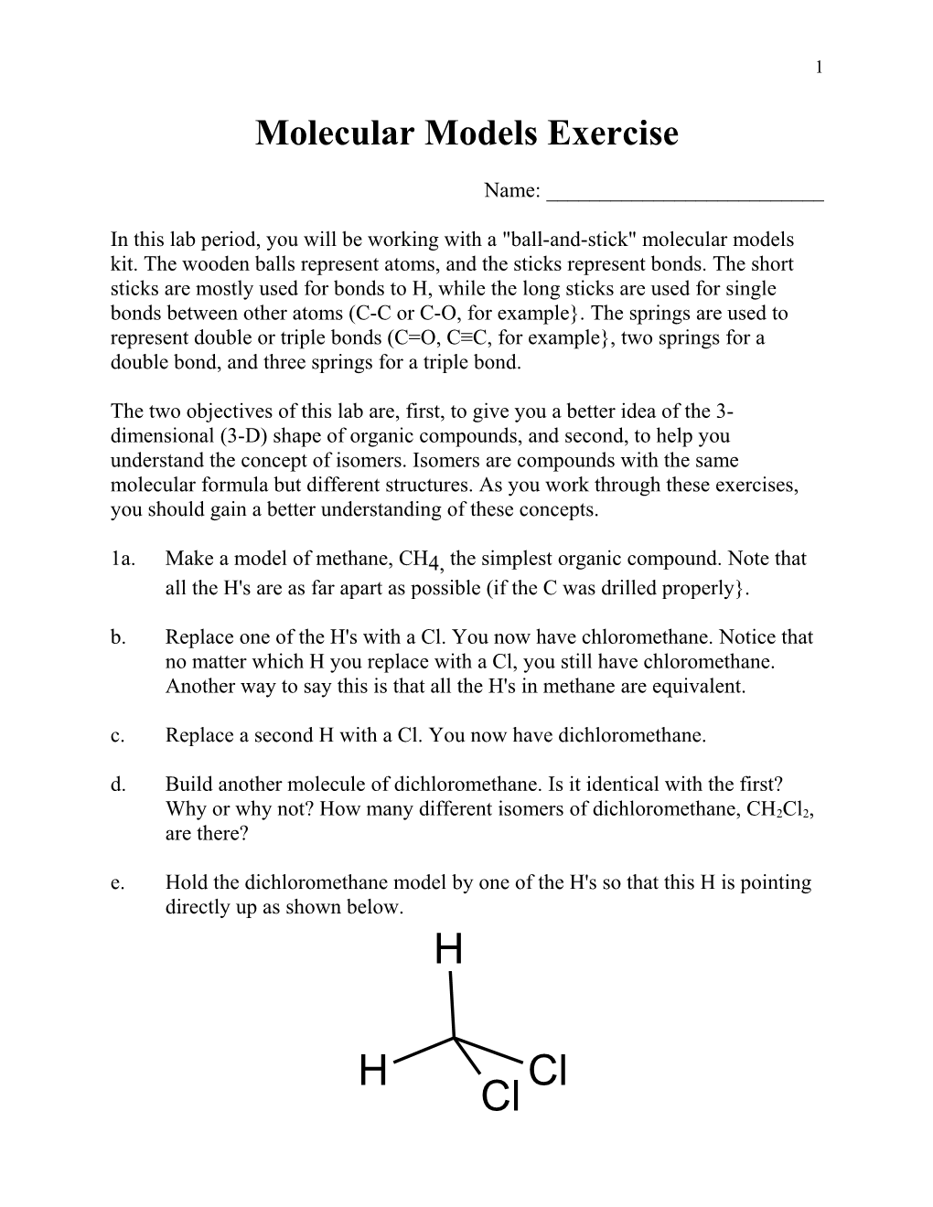 Molecular Models Exercise