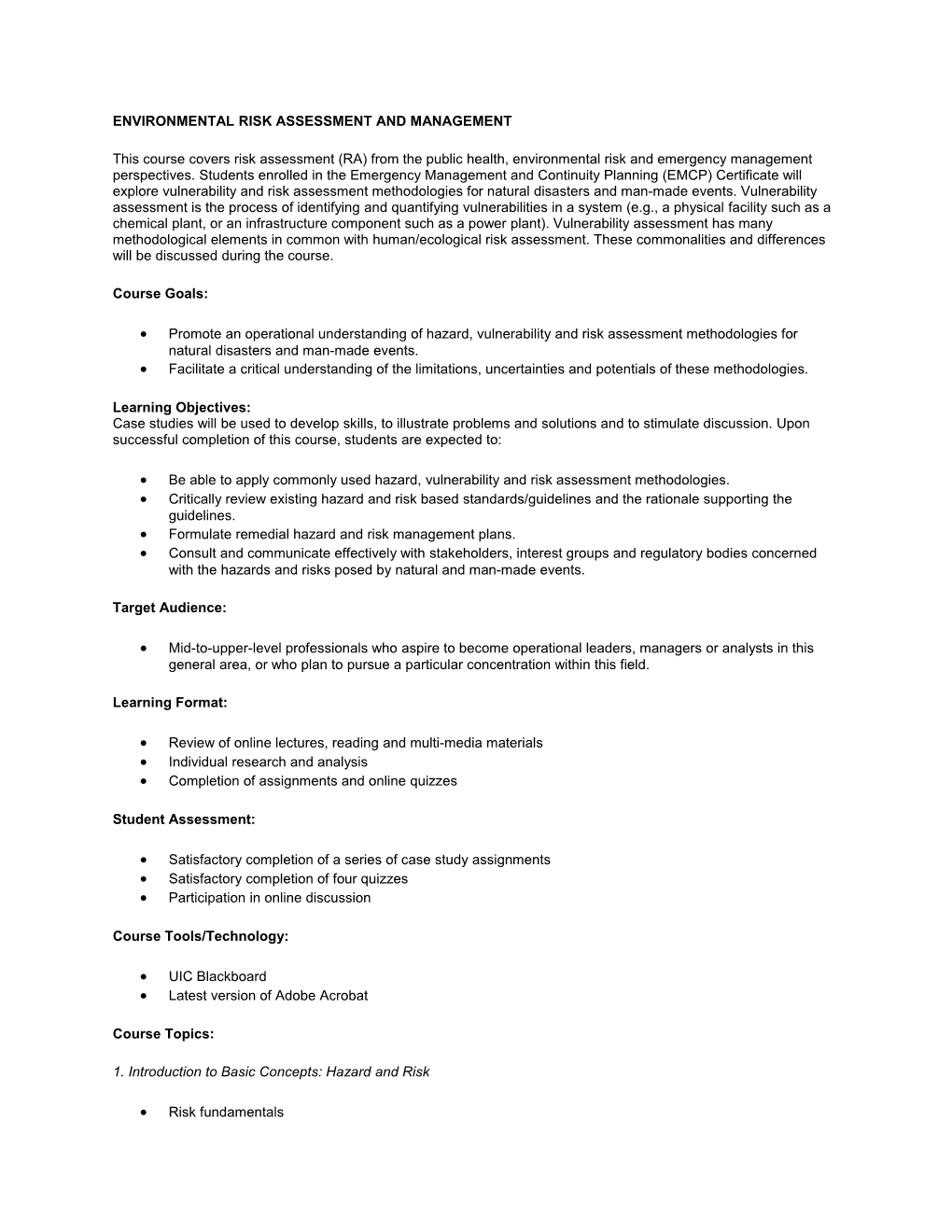 Environmental Risk Assessment and Management