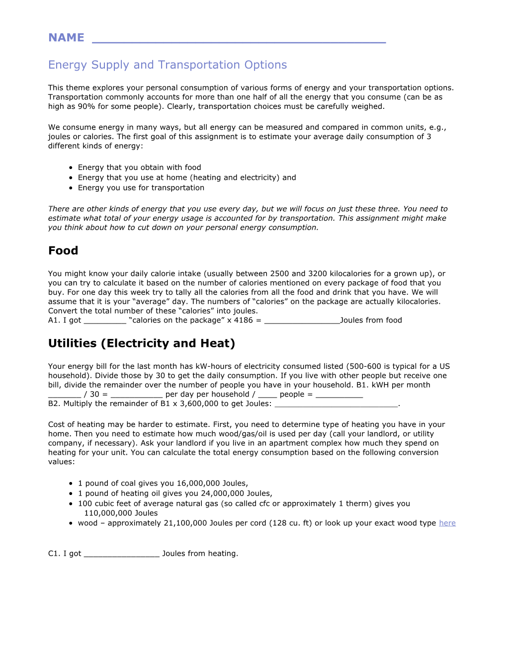 Global Theme 2 Energy Supply and Transportation Options