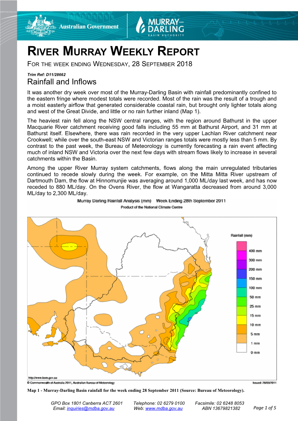 Murray River Operations Report for the Week Ending 4 12 1997