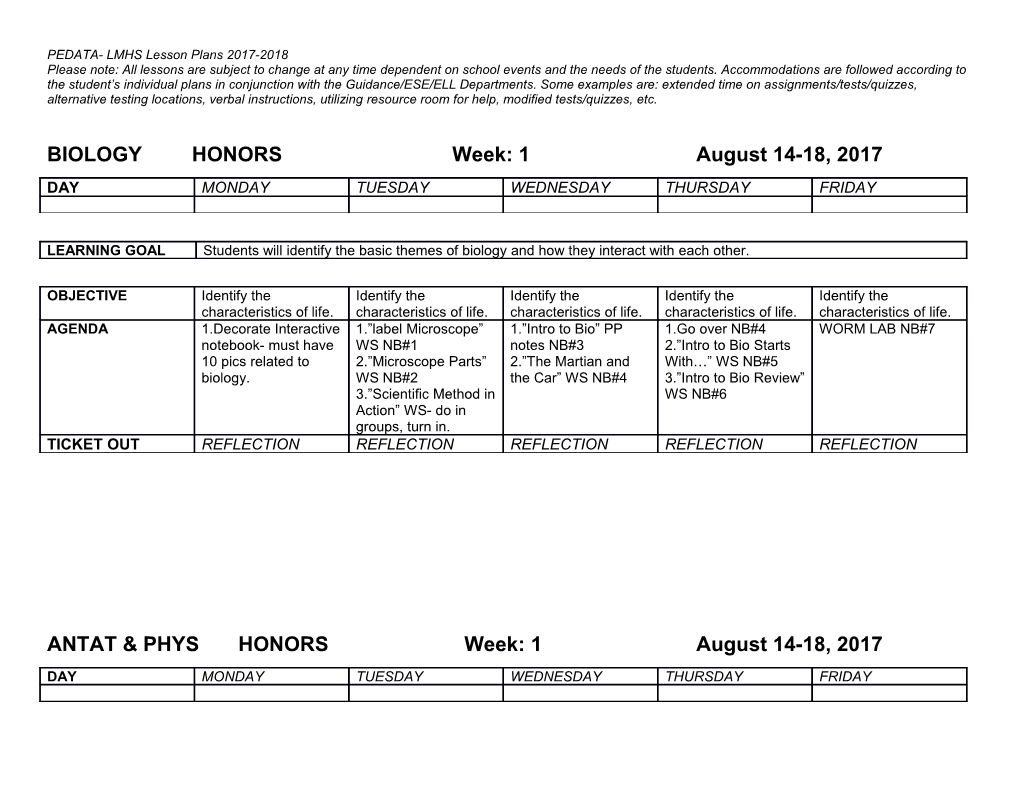 PEDATA- LMHS Lesson Plans 2017-2018