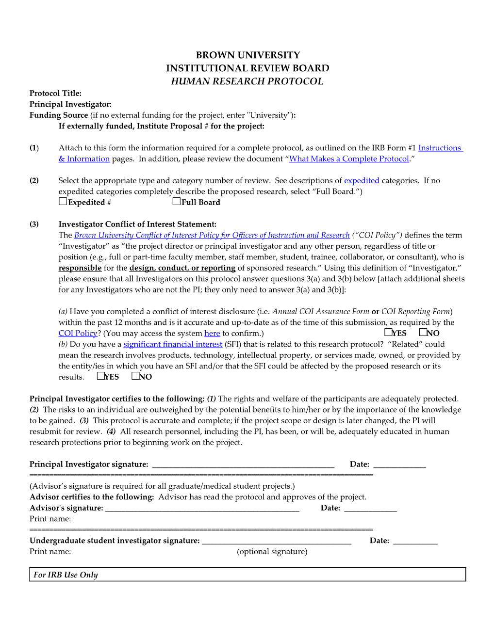 IRB Form #1 Instructions and Information