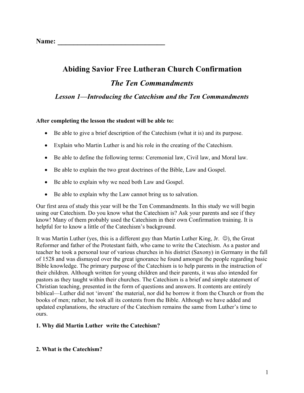 Abiding Savior Free Lutheran Confirmation