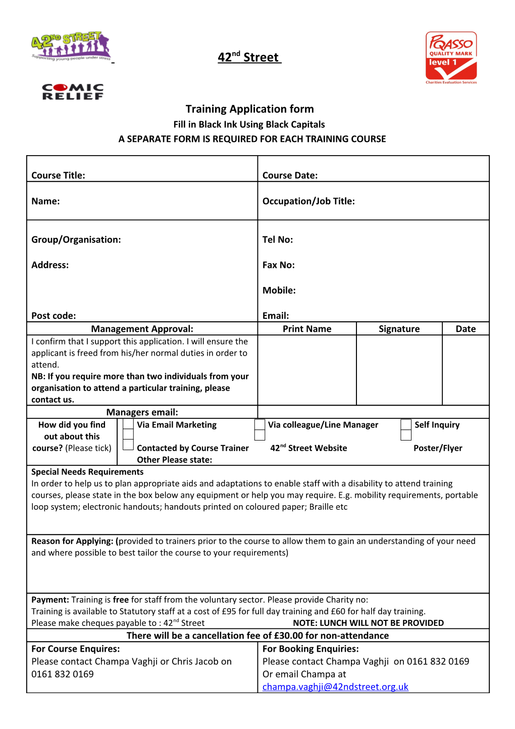 42Nd Street Training Application Form