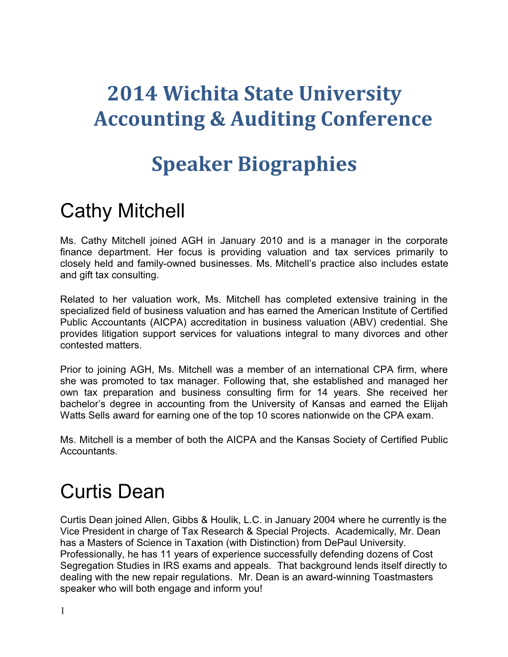 2014 Wichita State University Accounting & Auditing Conference