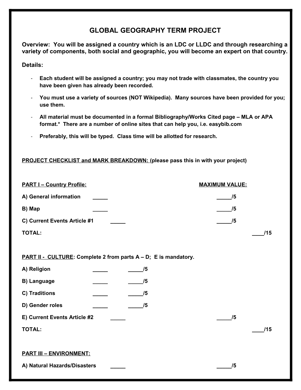 Global Geography Term Project