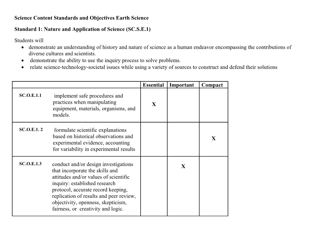 Science Content Standards and Objectives Earth Science