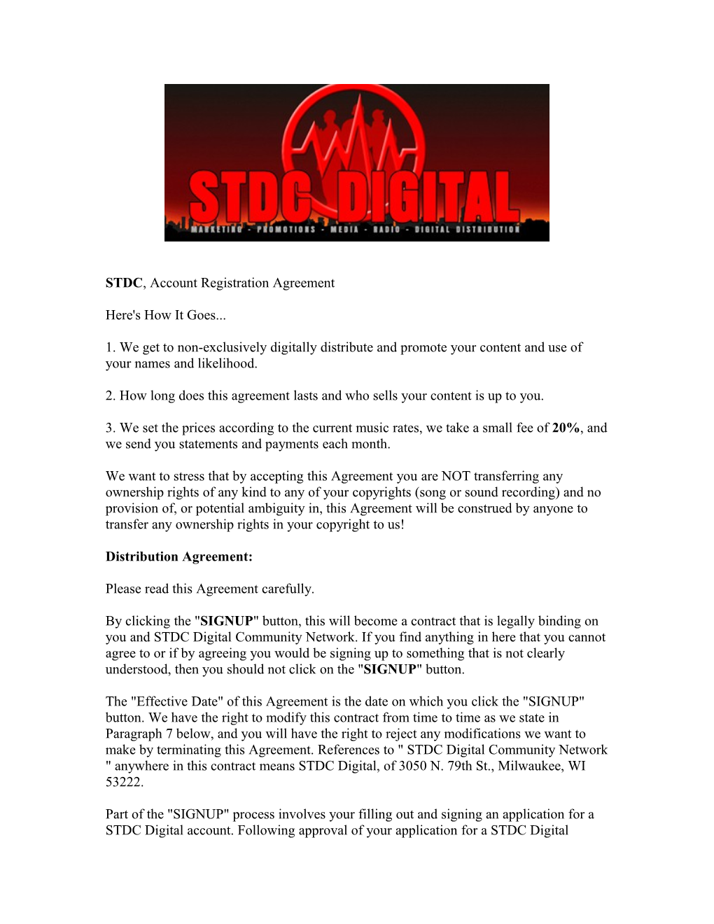 STDC, Account Registration Agreement