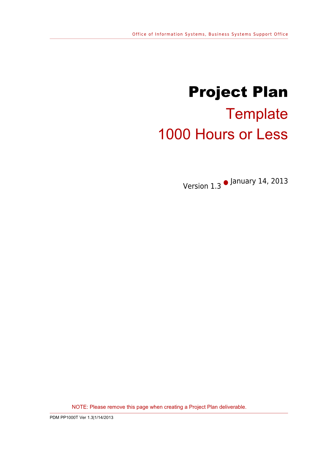 Project Plan Template for Projects Less Than 1000 Hrs