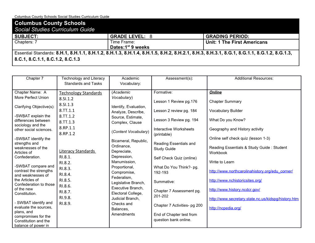 Columbus County Schools Social Studies Curriculum Guide