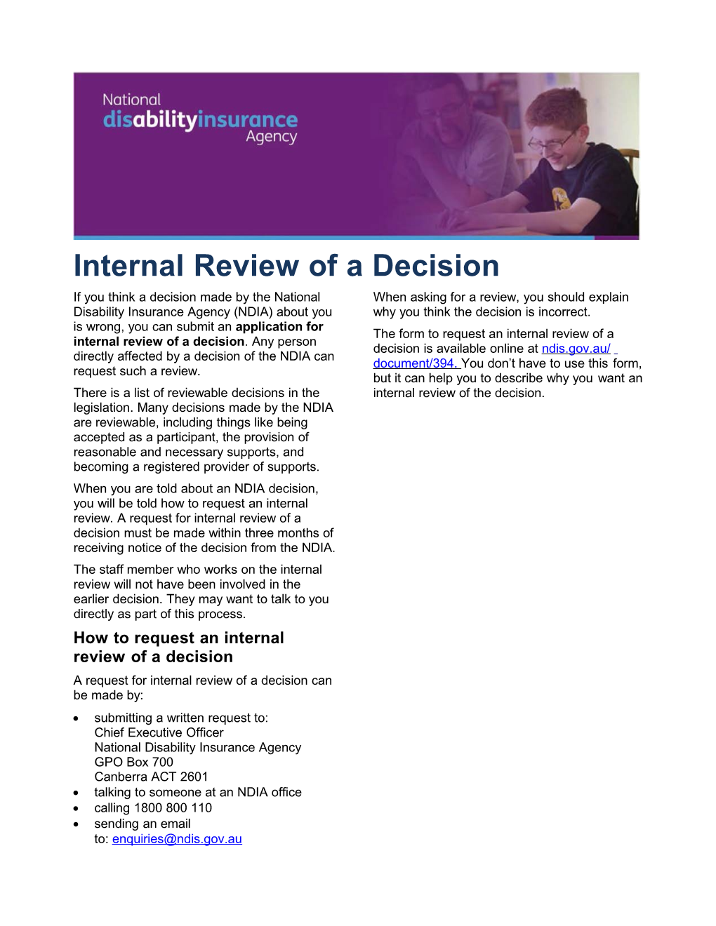 Internal Review of a Decision