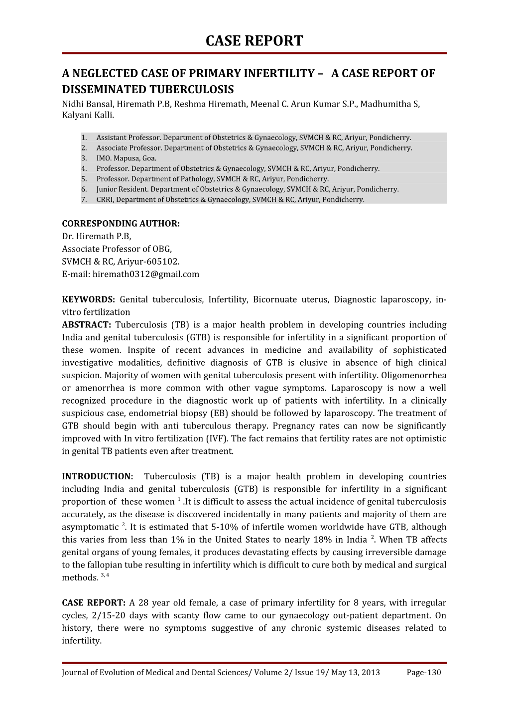 A Neglected Case of Primary Infertility a Case Report of Disseminated Tuberculosis