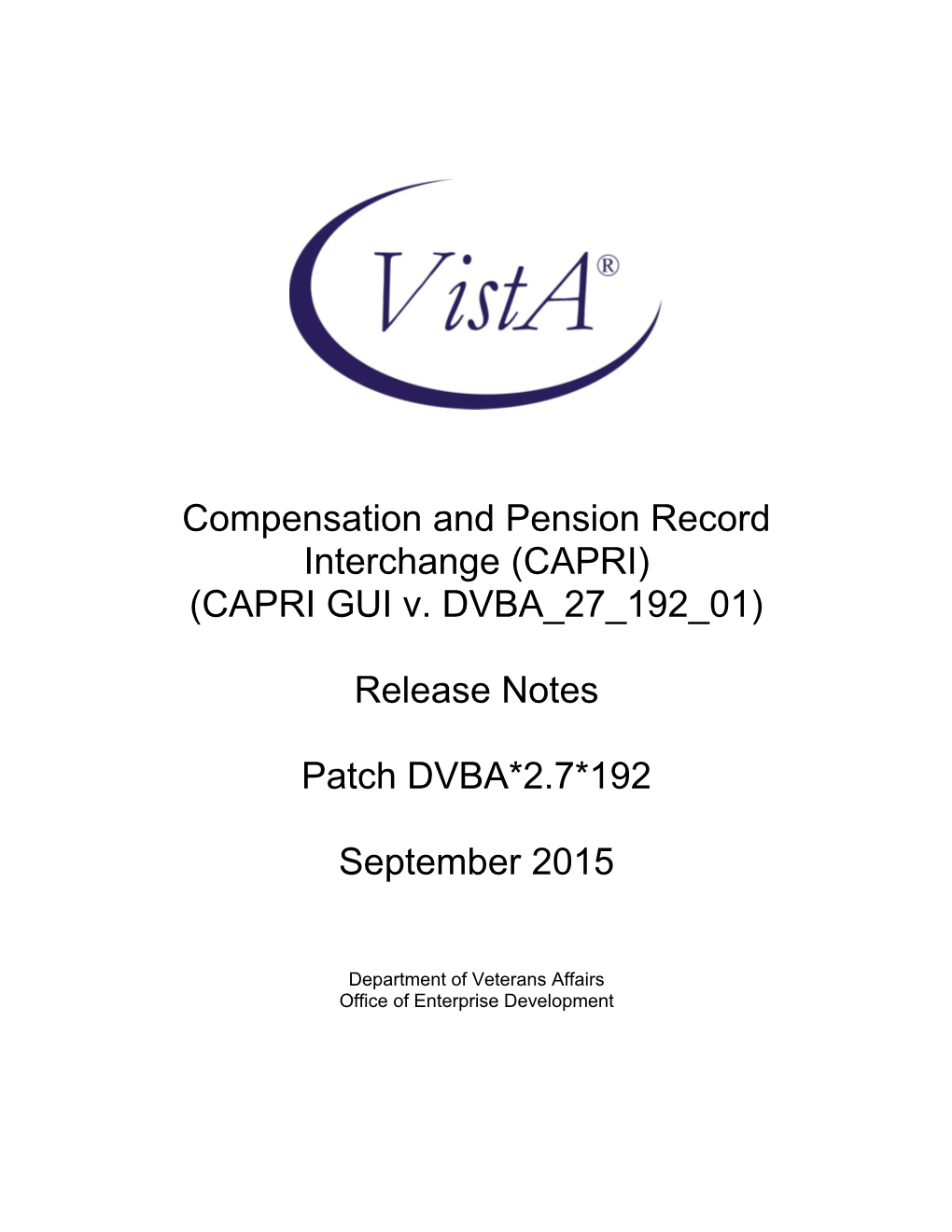 Compensation and Pension Record Interchange (CAPRI) GUI Release Notes s1