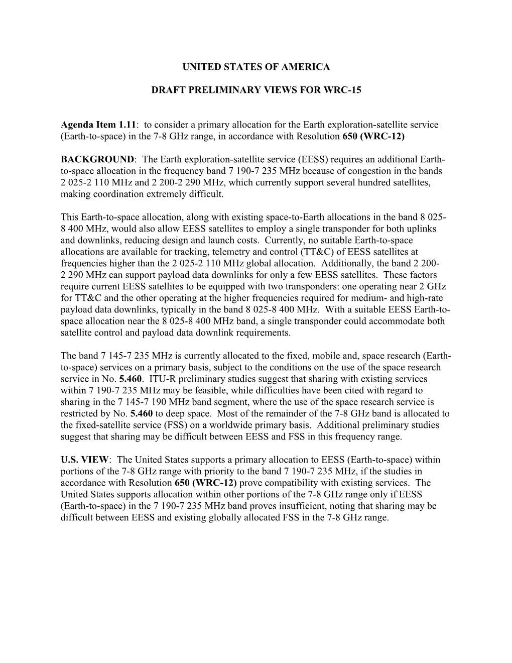 Draft Preliminary Views for Wrc-15