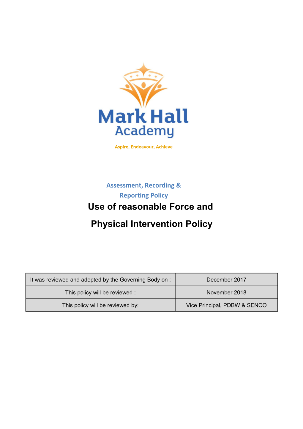 Use of Reasonable Force And