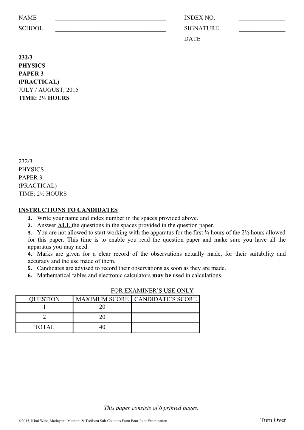 232/3 Physics Paper 3