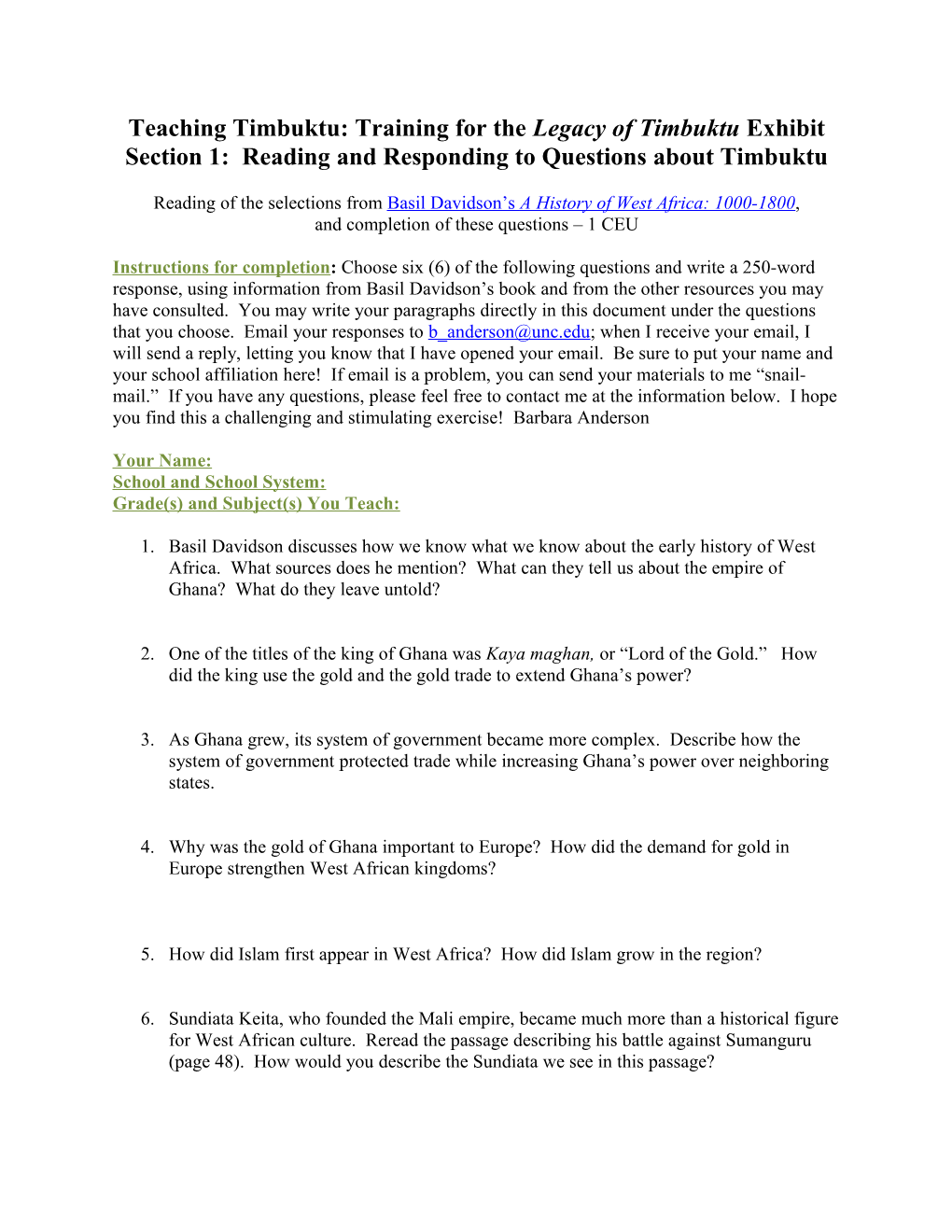 Teaching Timbuktu: Training for the Legacy of Timbuktu Exhibit