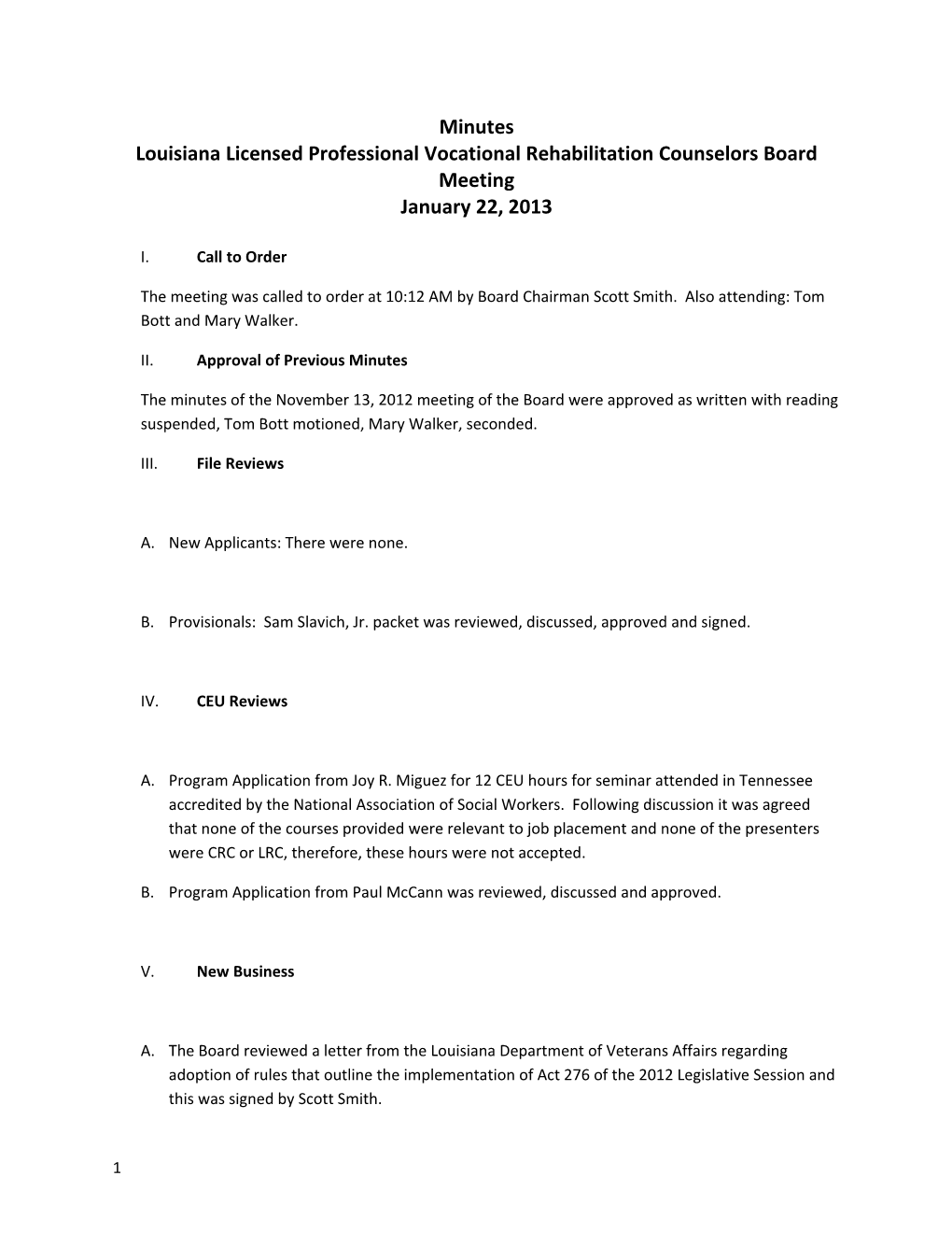 Louisiana Licensed Professional Vocational Rehabilitation Counselors Board Meeting s1