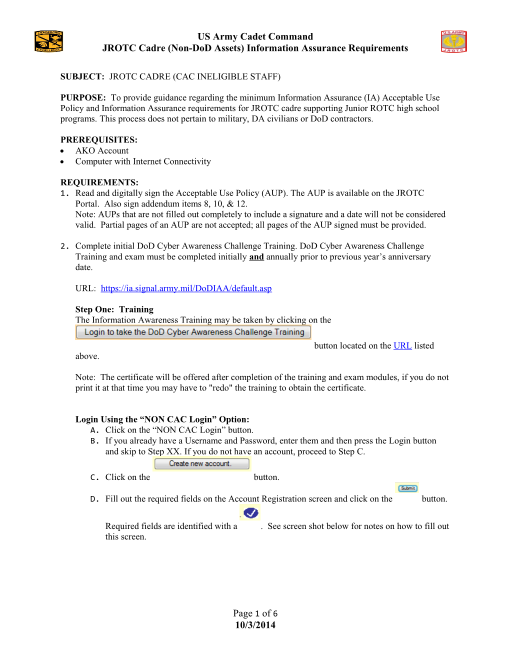 JROTC Cadre (Non-Dod Assets) Information Assurance Requirements