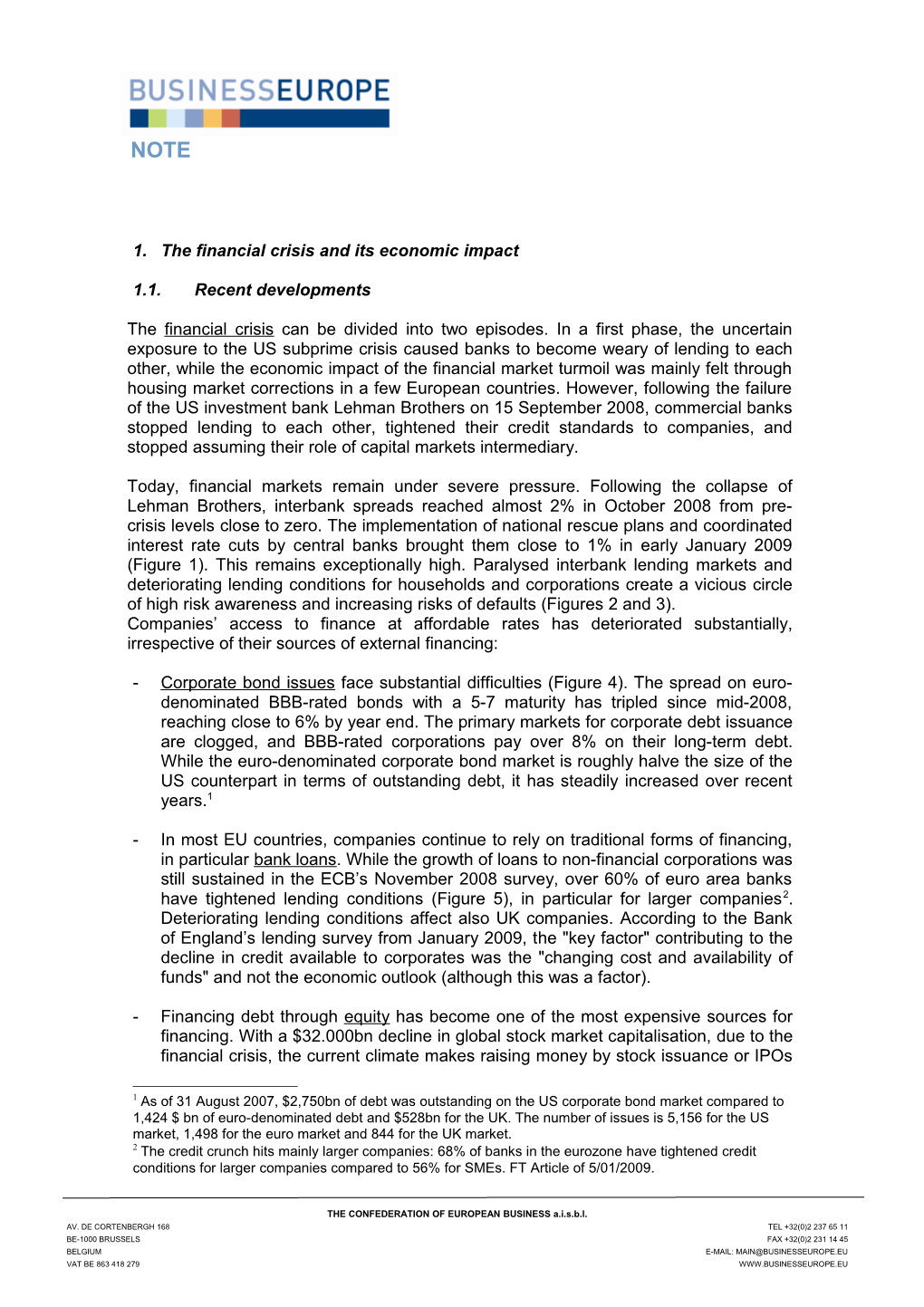 1. the Financial Crisis and Its Economic Impact