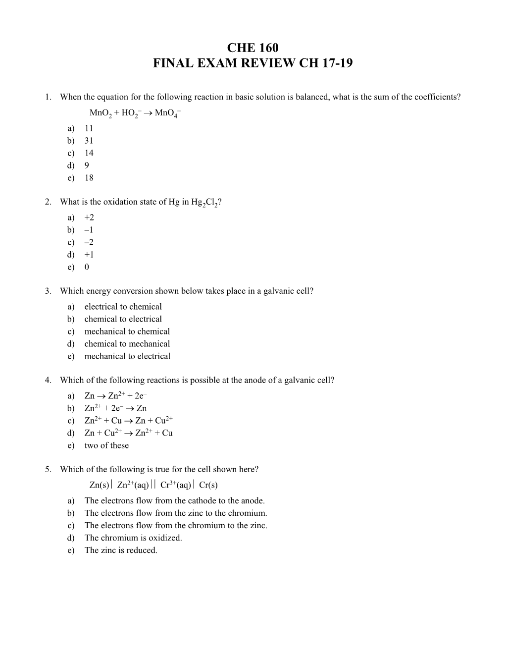 Final Exam Review Ch 17-19