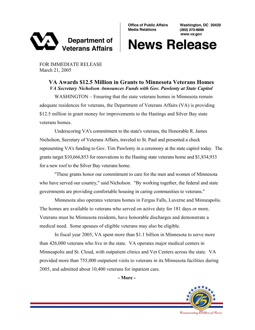VA Awards $12.5 Million in Grants to Minnesota Veterans Homes