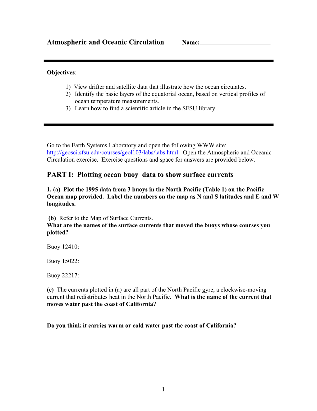 Exercise 10: Atmospheric and Oceanic Circulation