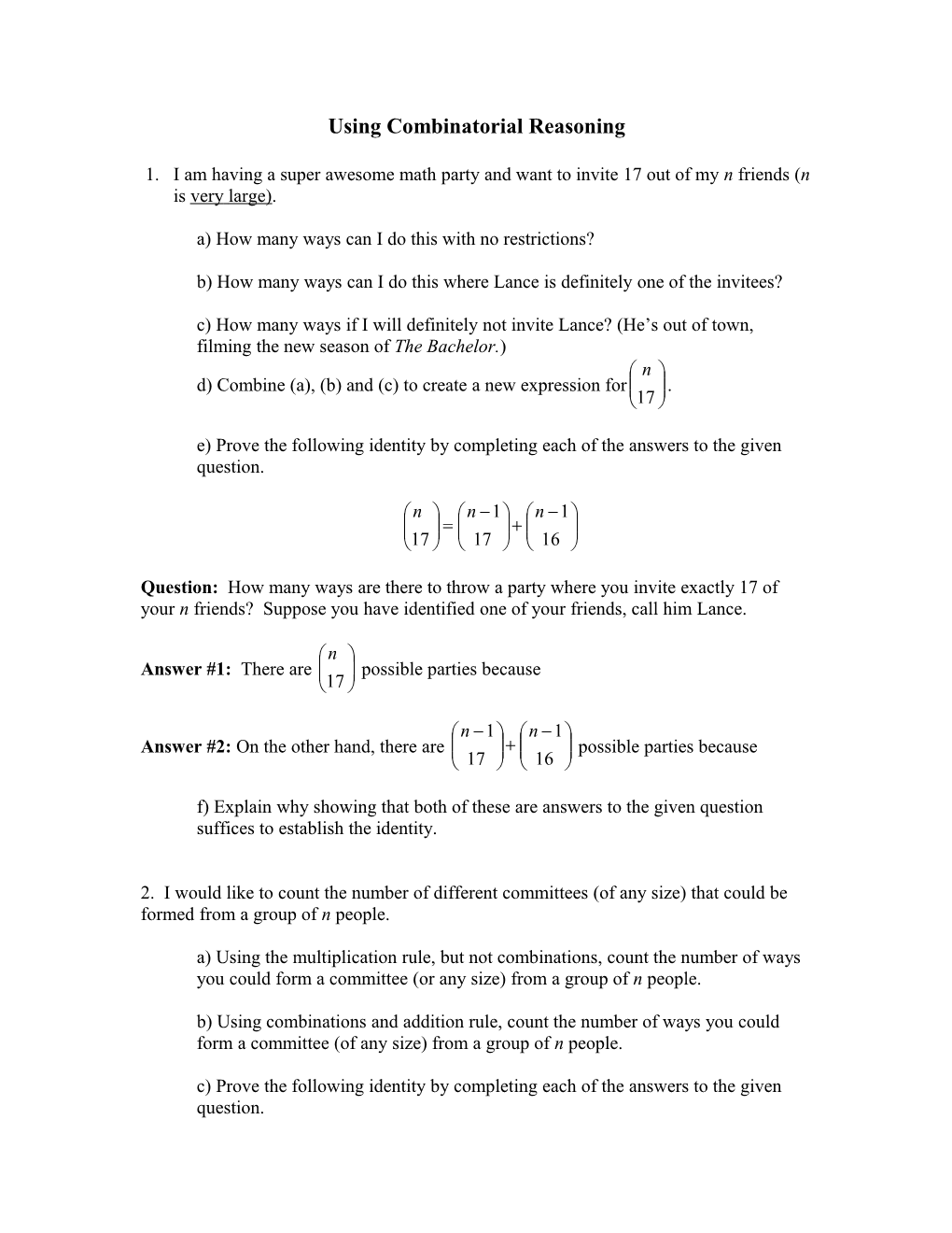 Using Combinatorial Reasoning