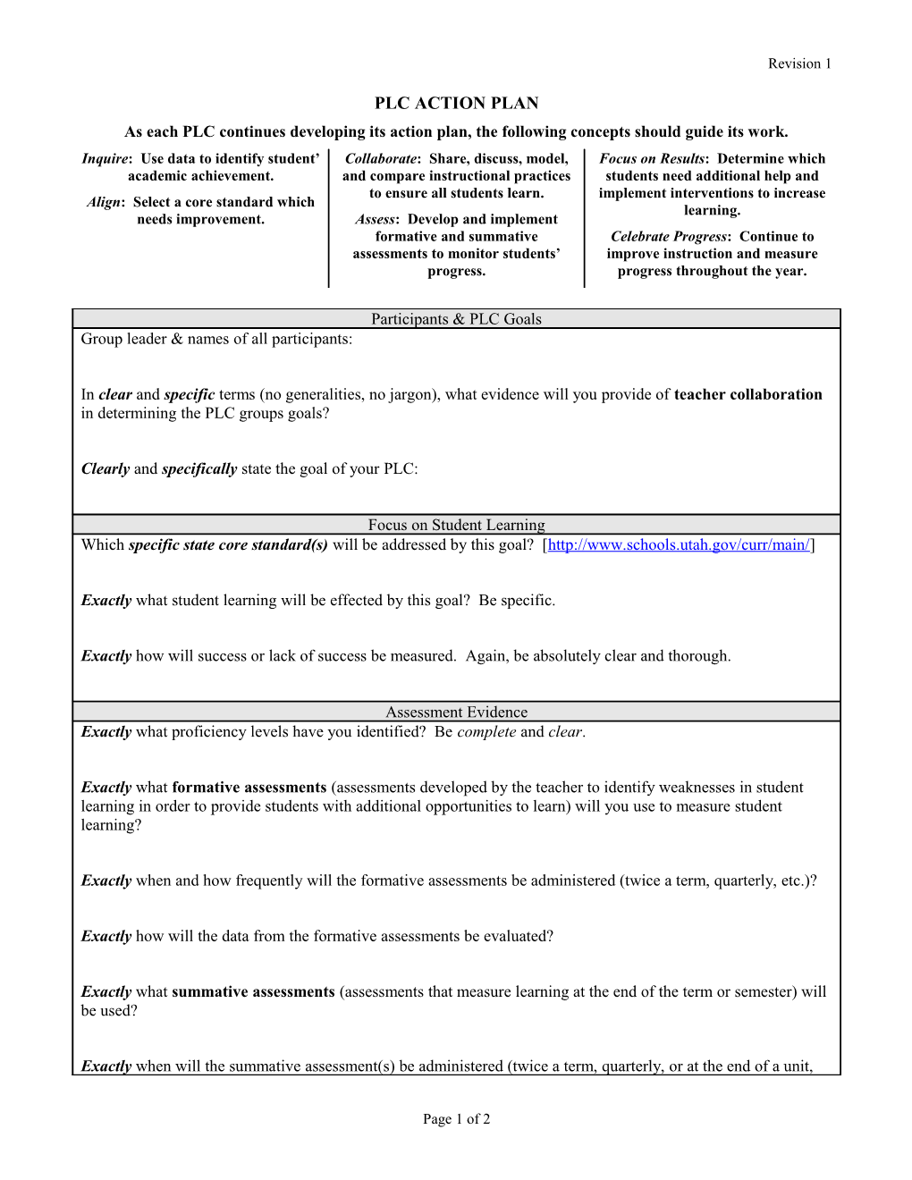 Study Group Action Plan