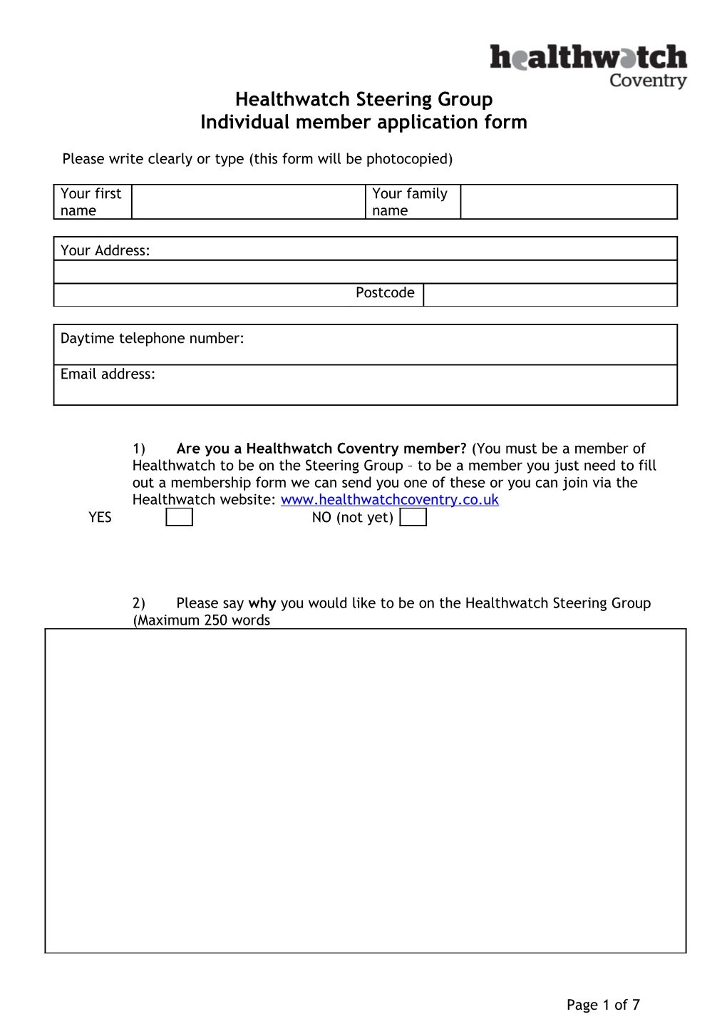 Individual Member Application Form