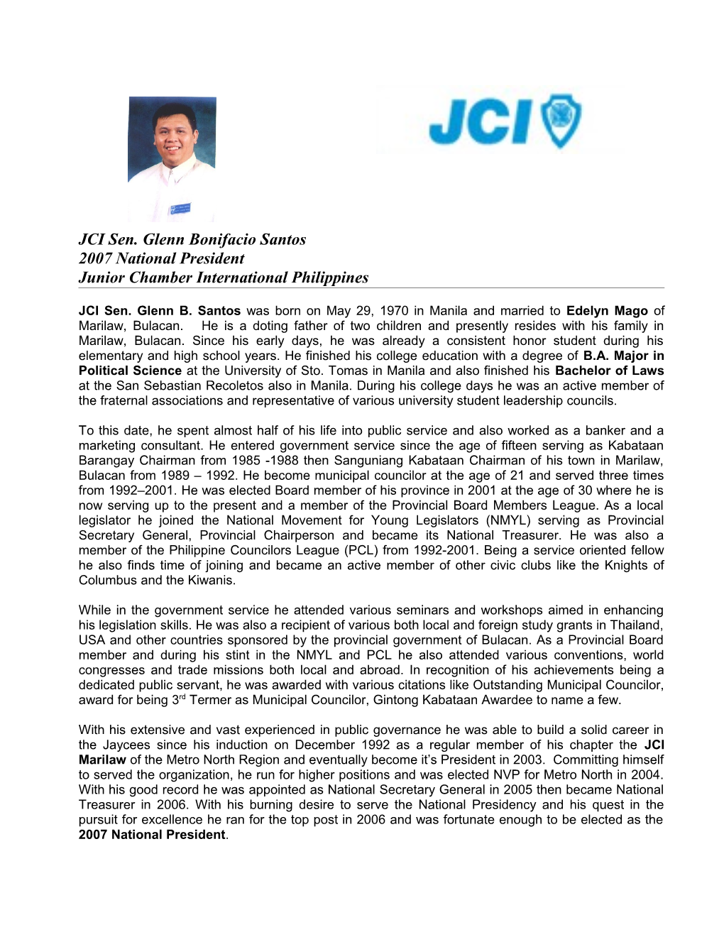 JCI Sen. Glenn Bonifacio Santos