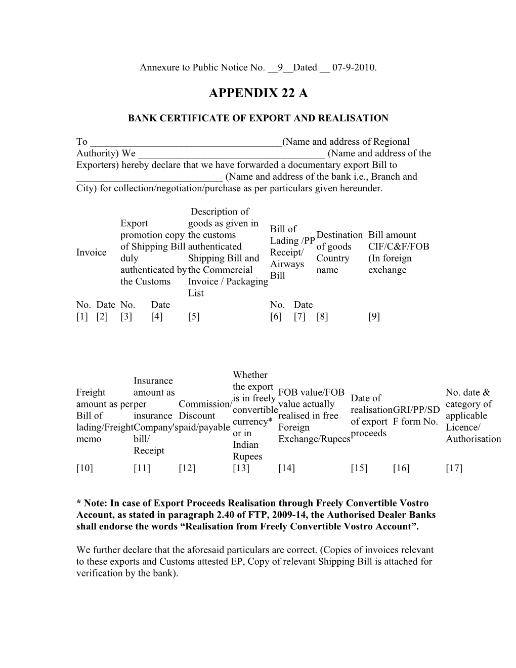 Bank Certificate of Export and Realisation