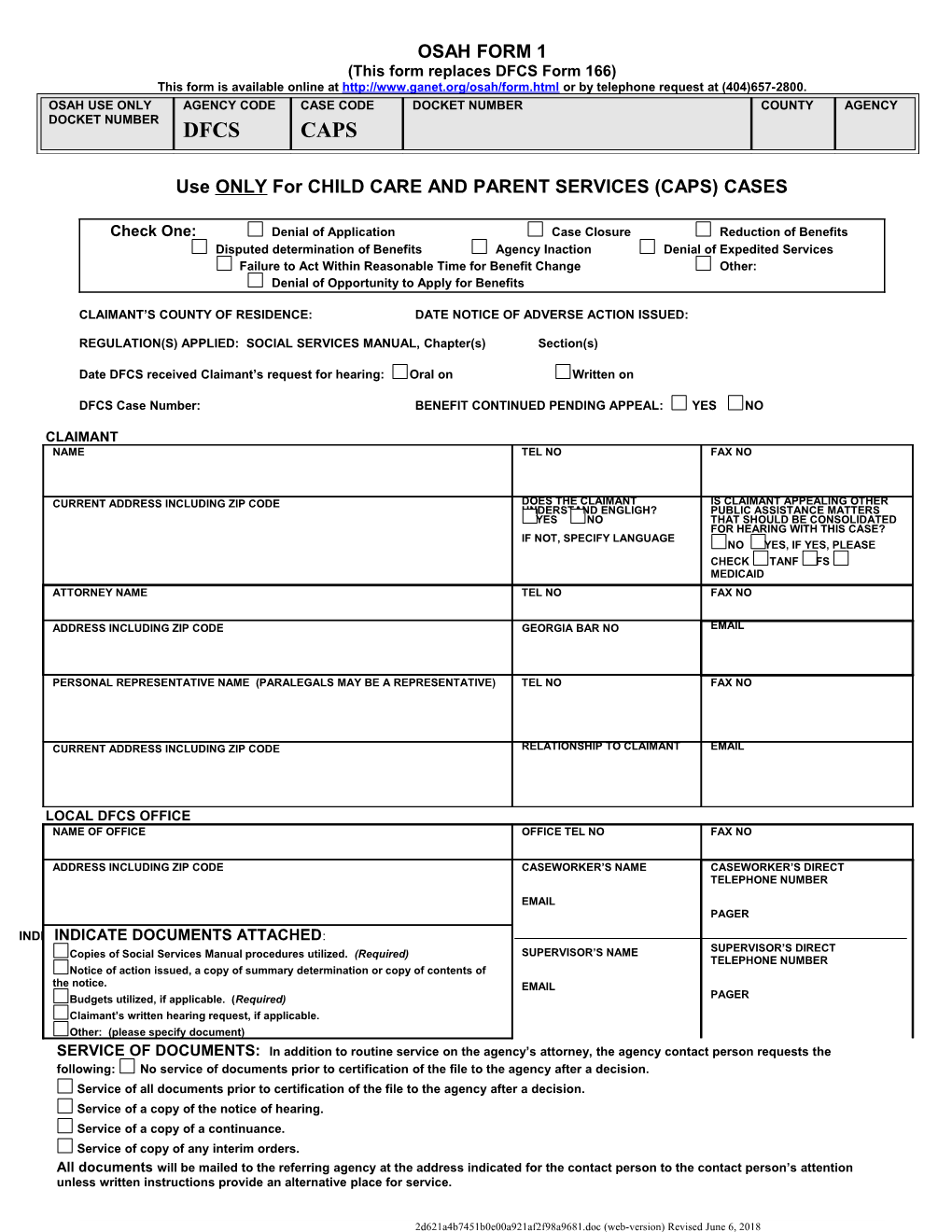 This Form Replaces DFCS Form 166