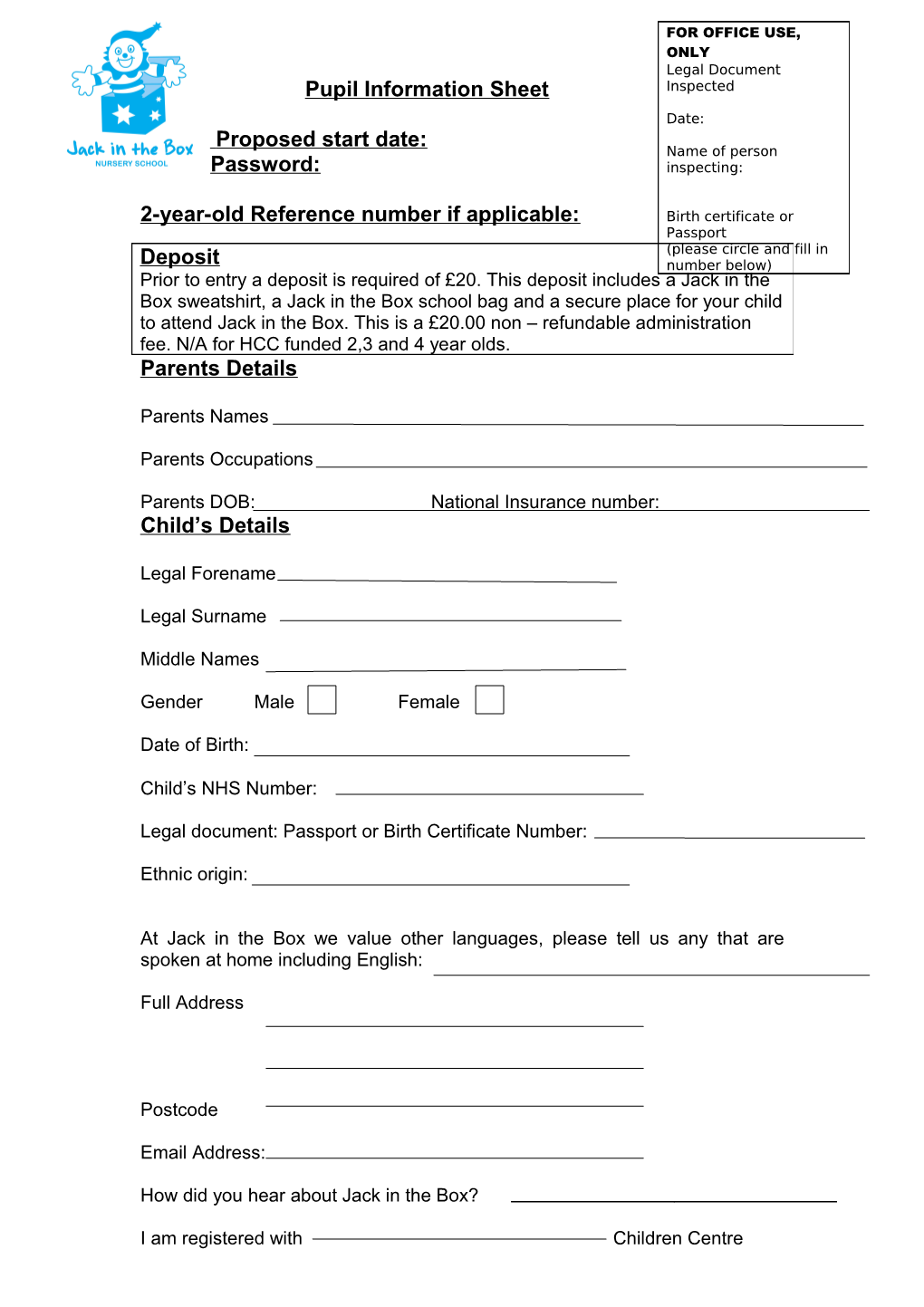 Pupil Information Sheet