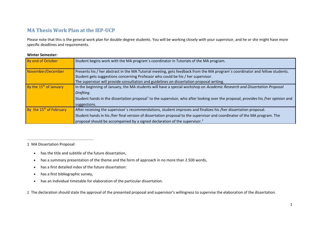 MA Thesis Work Plan at the IEP-UCP