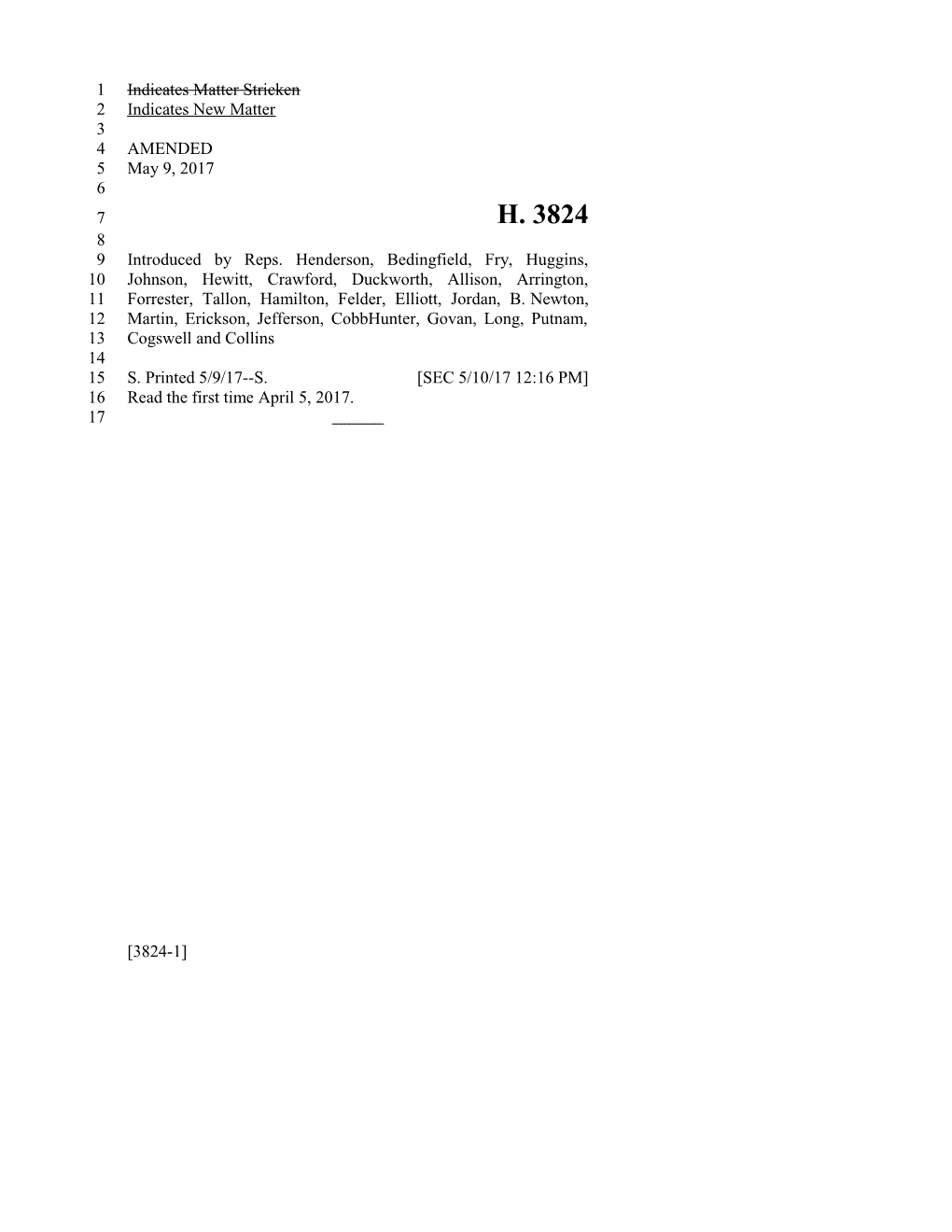 2017-2018 Bill 3824 Text of Previous Version (May 10, 2017) - South Carolina Legislature Online