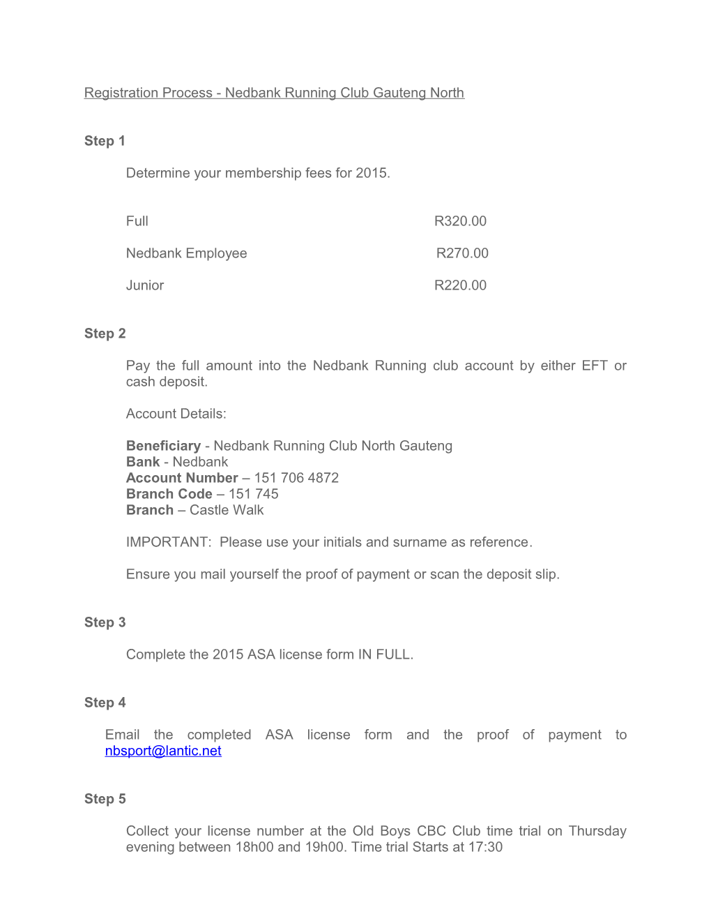 Registration Process - Nedbank Running Club Central Gauteng