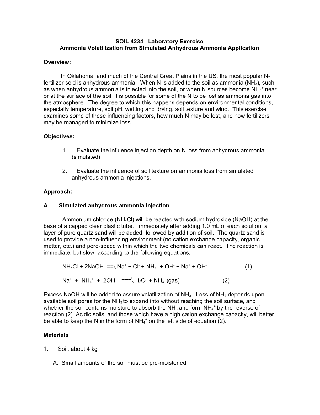 SOIL 4234 Laboratory Exercise