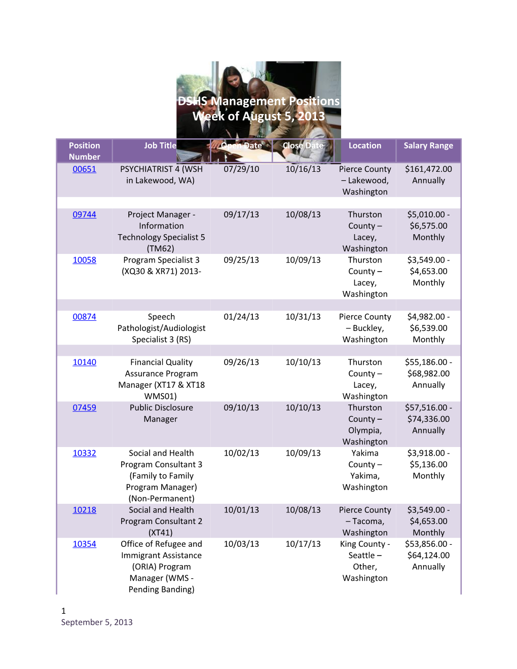 DSHS Management Positions